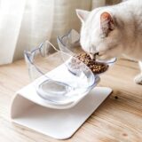 Cat Ear Design White Basement Food Bowl for Pet Cat