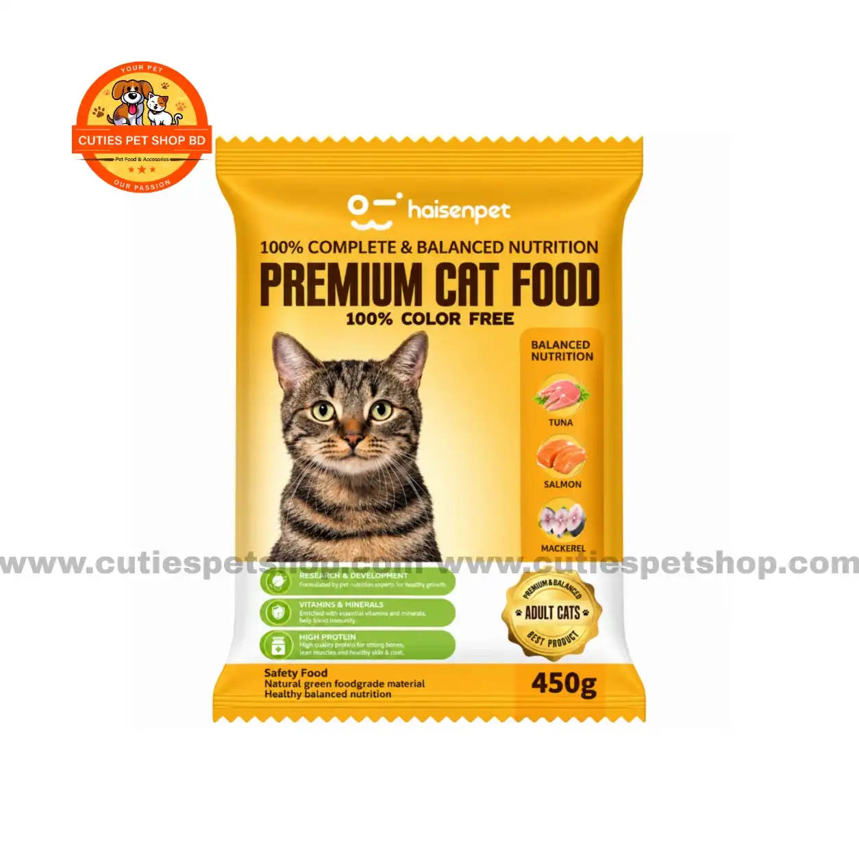 Haisenpet Premium Adult Cat Food with Tuna, Salmon & Mackerel 450g