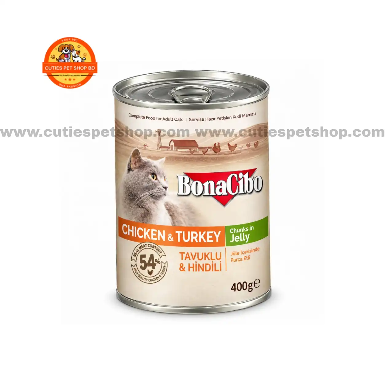 Bonacibo Adult Cat Can Food Chicken & Turkey in Jelly 400g