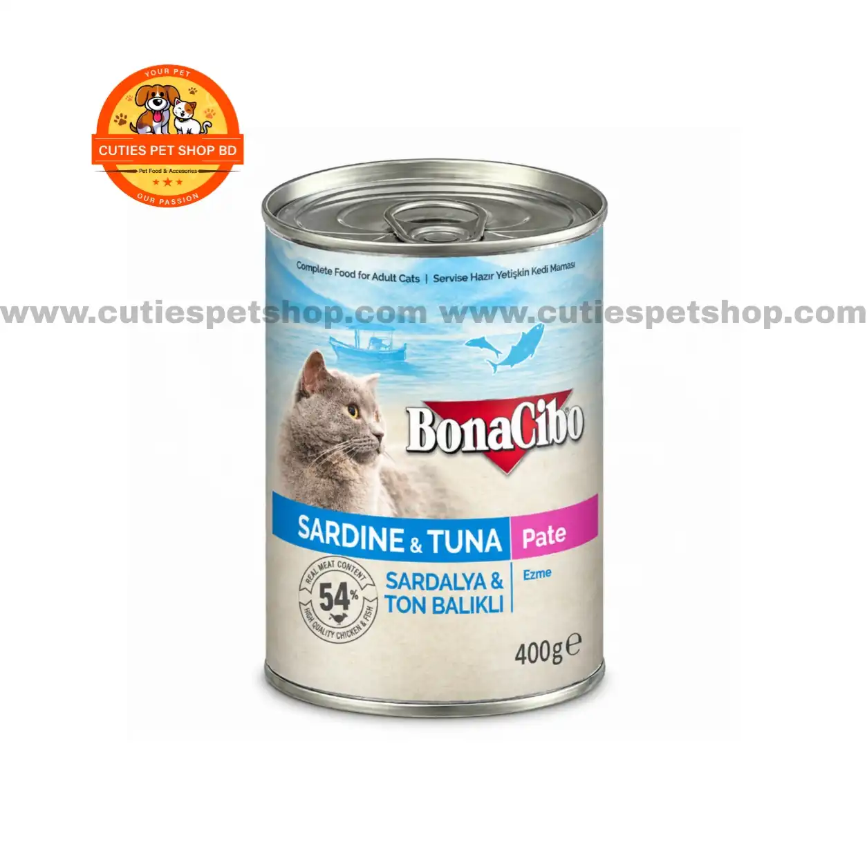 Bonacibo Adult Can Food Sardine & Tuna Cat Food 400g